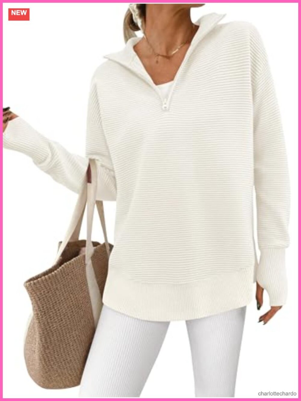 Women's Long Sleeve Quarter Zip Pullover Sweater with Thumb Holes